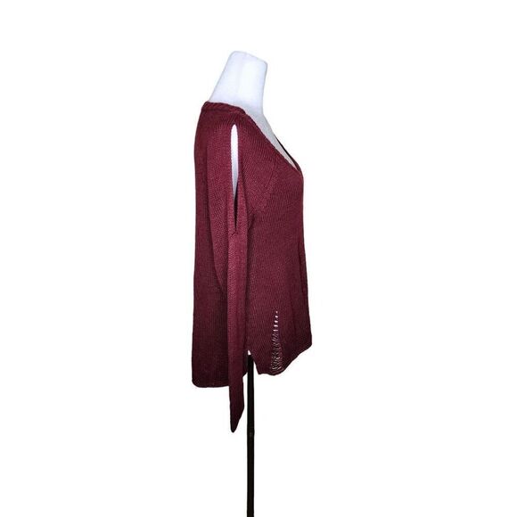 NEW Guess Distressed Open Knit Sweater Womens Size M Maroon Red - Picture 3 of 8